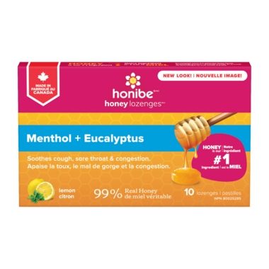 Honibe Menthol & Eucalyptus Honey Lozenges Lemon 10 lozenges
