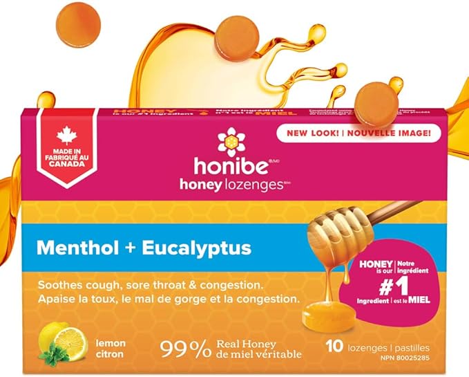 Honibe Menthol & Eucalyptus Honey Lozenges Lemon 10 lozenges