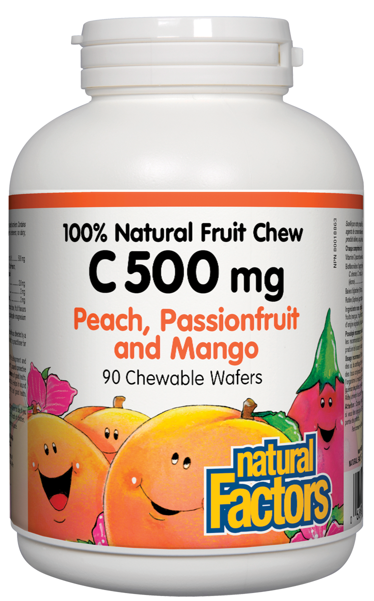 Natural Factors: Vitamin C 500mg Fruit Chews, Peach, Passionfruit and Mango 90 Chewable Tablets