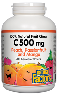 Natural Factors: Vitamin C 500mg Fruit Chews, Peach, Passionfruit and Mango 90 Chewable Tablets