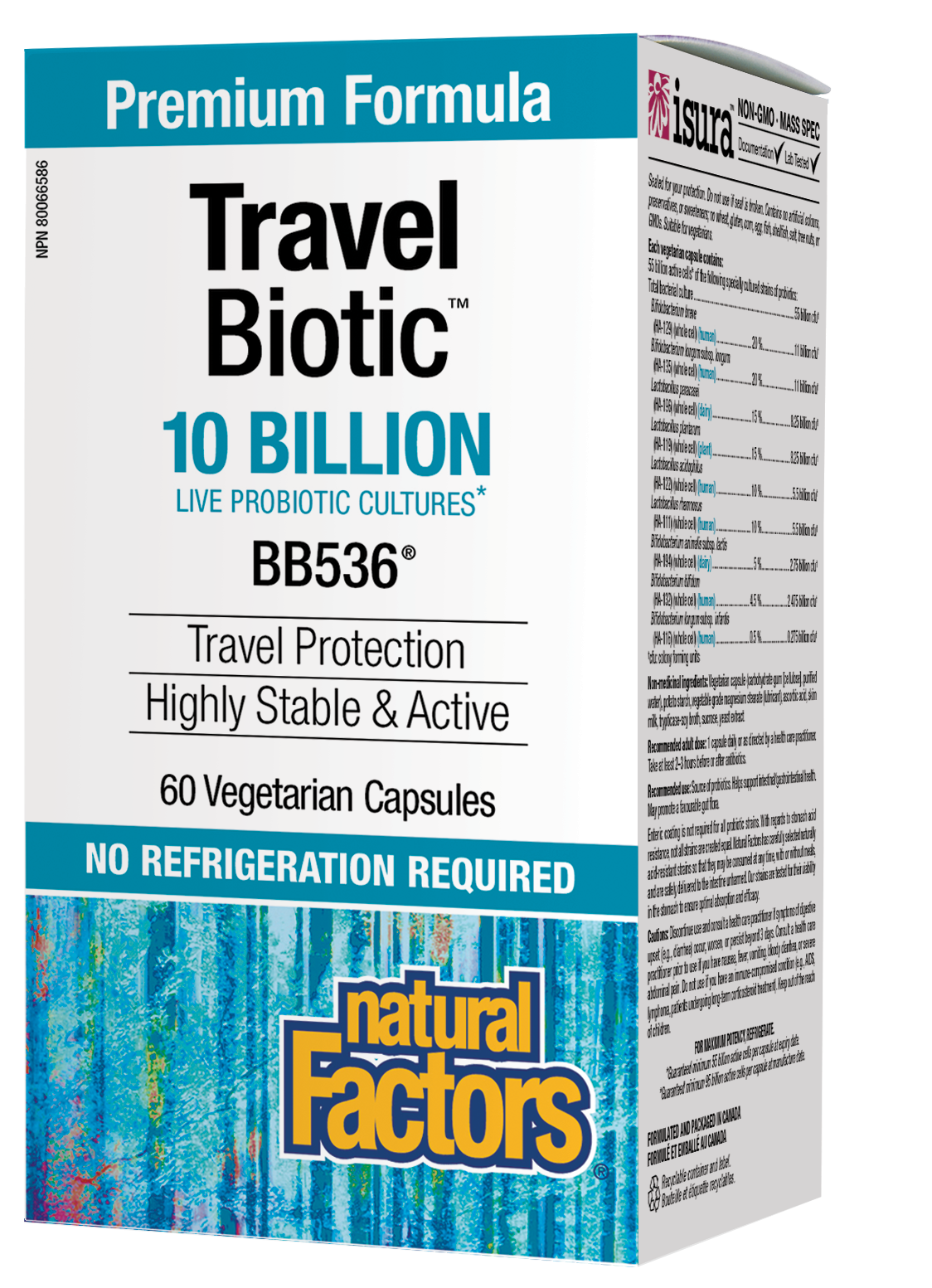 Natural Factors: Travel Biotic BB536 10 Billion Live Probiotic Cultures 60 Capsules