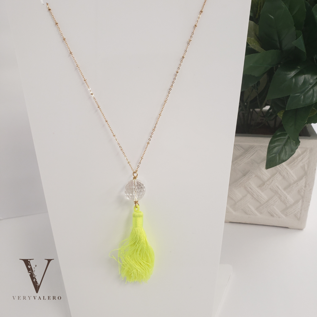 Very Valero: Small Necklace - Neon Yellow Fringe