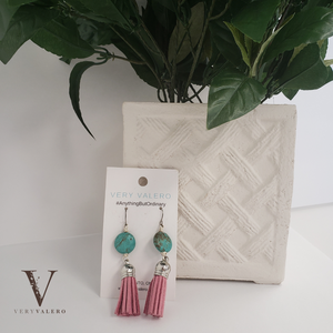 Very Valero: Earrings - Turquoise Disc and Pink Tassels