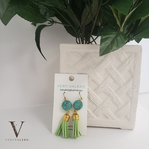 Very Valero: Earrings - Turquoise Disc and Green Tassels