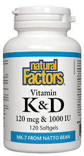 Natural Factors: Vitamin K & D 120mcg + 1000IU 120 Softgels